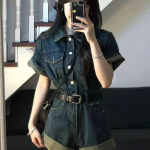 Ameerikalik Retro Denim Tunked Naistele Suvel Uus Disain V&ouml;&ouml;kohast Kitsas Salendav Moodne Vabaaja ja &Uuml;hes T&uuml;kis L&uuml;hikeste P&uuml;kstega Komplekt S sinine