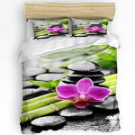Spa Decor 3 tk Voodipesukomplekt Liivane Orhidee ja Massaažikivid Zen Tekikoti Komplekt Voodikomplekt Tekikate Padjap&uuml;&uuml;r Tekk EU single(135x200cm)