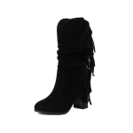 Retro stiilis naiste poolsaapad Etnilised tutid Faux suede Naiste paksud kontsad K&otilde;rged saapad Talvised naiste kingad 34-43 WSH5212 35 black