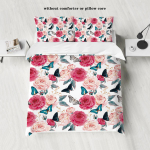 3-osaline naturaalne roosa lillemustriga tr&uuml;kitud udusuletekk (1 tekikott+2 padjap&uuml;&uuml;ri, ilma sisuta) voodipesu komplekt 135x200cm-EU-Single