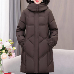 Suur suurus XL-5XL Mood Talvemantel Naissoost Pikk Parka Kapuutsiga Paks Soe Vabaaja Keskealiste Naiste Jakk 2XL pruun