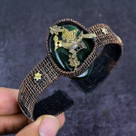 Natural Green Labradorite Gemstone Copper Wire Wrap Cuff Bangle Adjustable c1k30