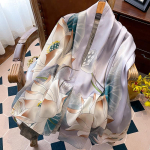 Luksusbr&auml;nd 100% Ehtne siidist sall naistele disaineri sallid ja keep elegantse lillemustriga pashmina pehmed pikad sallid femme hijab gray