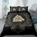 Viikingid Yggdrasil Fenrir Hunt Voodipesukomplekt King Queen Double Full Twin &Uuml;he Inimese Suurus M&uuml;toloogia S&uuml;mbolid Ruunid Voodipesu Komplekt EU Twin(135x200cm)