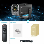 2024 HY320 Mini Kaasaskantav Projektor Android 11 WiFi Nutikas Kodukinos&uuml;steem 320 ANSI luumenit Full HD 720p 4K tugi, Kaheribaline juhtmevaba &uuml;henduvus with EU Plug must