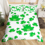 Kawaii Frog tekikott King Queen Cartoon loomateemaline voodipesukomplekt Naljakas metsloomade kattekott Lastele Magamistoa pehme tekikott EU Single(135x200cm)