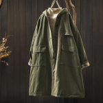 Johnature Naiste Vintage Kapuutsiga N&ouml;&ouml;bitavad Talvemantlid &Uuml;hev&auml;rvilised Patchwork Taskutega Soojad Pikad Mantlid One Size roheline