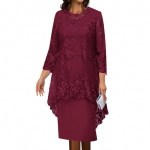 1 komplekt Sallkleidi lillemustriga tikitud pitsiga Elegantne kaelusega pidulik pidulik kleidikomplekt peoks XL veinipunane v&auml;rv