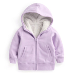 Laste kapuutsiga fliisjakk s&uuml;giseks ja talveks, unisex, kunstlambavill, soe lukuga kapuutsijakk Light purple 130 gray