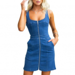 Naiste varrukateta teksakleit, ees lukuga, minikleit, suvine vabaaja tanktop-teksakleit taskutega M tumesinine v&auml;rv