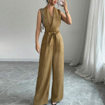 ZANZEA Naiste V-kaelusega Varrukateta Triibuline Pikk Tunked 2XL khaki