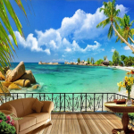 Suvine Ranna Taustapilt Terrassi Maastik 3d Seinamaaling Elutuba TV Taust Seinapaber 200 cm(W) x 140 cm(H)