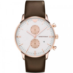Emporio Armani Ajalooline Kollektsioon Valge Nahk Pruun Meeste Kvarts Kronograaf AR0398 valge