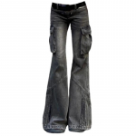 American Retro Bell Botts Pestud Must Madal V&ouml;&ouml;koht Slim Flare Teksad Naiste Mood E-t&uuml;druk Hubane Denim P&uuml;ksid Hiphop High Street L sinine