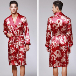 Meeste Simulation Silk Print Plus Size pidžaama pesu hommikumantel hommikumantel L veinipunane v&auml;rv