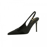 Naiste prantsuse satiinist slingback-kingad, terava ninaga madalad &otilde;hukesed stiletokid &uuml;he rihma pandlaga banketipeoks DS-7317-3 34 must