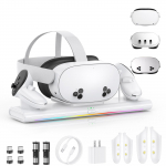 Meta Quest 3S/Quest 3/Quest 2 laadimisdokk, magnetiline laadimisjaam VR-peakomplektile ja kontrollerile, 2 1800mAh akuga valge