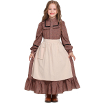 Pioneer Prairie Kleit Naistele Lilleline Koloniaalkost&uuml;&uuml;m Pikkade Varrukatega Ameerika Ajalooline Kleit Halloweeni Cosplay Kost&uuml;&uuml;mi jaoks M beige