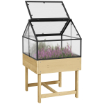Mini kasvuhoone jalgadel h&auml;mar. 60L x 57W x 103H cm Kahekordse avaneva katusega Pol&uuml;karbonaadi paneelid, Teras, T&ouml;&ouml;deldud kuusipuit 60 x 57 x 103 cm