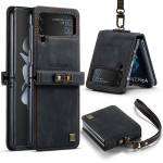 Folio &uuml;mbris Samsung Galaxy Z Flip 8 7 FE 6 4 5 5G jaoks Vintage Ultra Slim Nahast Randmepael K&otilde;va PC Tagak&uuml;lg Telefonikate Coque Samsung Z Flip 8&Case & Strap must