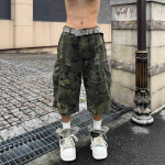 Meeste Naiste Camo Kulunud Cargo L&uuml;hikesed P&uuml;ksid Streetwear L&otilde;tv Istuvus Denim Capri P&uuml;ksid Hip Hop Stiil Small gray