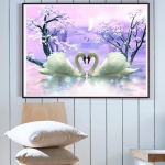 Teemantmaaling Ristpistes Teemantmosaiigist maastik Luiged j&auml;rves Teemanttikandiga kivikivid 20X30CM