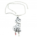 Les Tr&eacute;sors De Lily [P7493] - Collier sautoir cr&eacute;ateur 'Lilipoupettes' (dalmatien) blanc argent&eacute; - 11x4. 5 cm valge