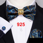 Barry.Wang kikilips meestele Paisley Plaids Silk Pretied Bowtie Hanky ​​mansetin&ouml;&ouml;pide komplekt LH-0925