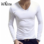 Elastne meeste T-s&auml;rk V-kaelusega pikkade varrukatega meeste T-s&auml;rk meestele puuvillased T-s&auml;rgid Meeste riided T-s&auml;rk Top Tees XL valge