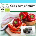 SAFLAX &ndash; Kingikomplekt &ndash; Orgaaniline &ndash; Paprika &ndash; California Wonder Red &ndash; 20 seemet &ndash; Koos kinkekarbi, kaardi, etiketi ja potisubstraadiga &ndash; Capsicum annuum