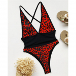 Seksikas Deep V Splicing Leopard High Cut &uuml;hes t&uuml;kis ujumistrikoo Naiste ujumisriided Naiste seljataga Monokini supelkost&uuml;&uuml;m ujumine S leopard/punane