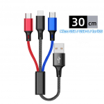 Fonken 30cm l&uuml;hike kaabel 3 &uuml;hes kaabel usb laadimisliin 2.4a kiirlaadimiskaabel iphone huawei t&uuml;&uuml;pi c kaabli jaoks