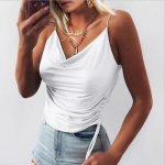 Suvemood Naiste V-kaelusega spagetirihmad Camisole Cami Vest Tank Top pingutusn&ouml;&ouml;riga T-s&auml;rgi &uuml;laosa lahtised varrukateta pluusid &otilde;huke s&auml;rk Crop Top S valge