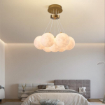 Moon Chandelier Moon minimalistlik elutoa p&otilde;hilamp kreemjas stiilis loominguline 3D laste magamistuba mullipalli maagiline oalamp 7 headlights valge