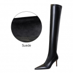 Euroopa ja Ameerika stiilis lihtsad k&otilde;rge kontsaga teravaotsalised elastsed Lycra seksikad &otilde;hukesed saapad &uuml;le p&otilde;lve 34 soe must v&auml;rv