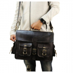 Ehtsast kitsemust nahast retro s&uuml;learvuti kott Messenger Satchel &otilde;lakott 15 X 11 X 4 must