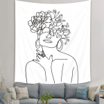 Abstraktne naine gobel&auml;&auml;n Esteetiline Boho kodukaunistus Liblikast seinariide Kaasaegne lilletaim magamistoa kontorikaunistus 95x73cm