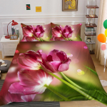 3D lilledega voodipesukomplekt Tulbi tekikate Padjap&uuml;&uuml;r Kaheinimesevoodi t&auml;issuuruses voodikatte komplekt Pestav t&otilde;mblukk Mugav kodukaunistus Baby 100x135cm