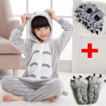 Kigurumi Lastele Lastele Totoro Pidžaamad Talve Flanell Soojad Magamisriided Poistele T&uuml;drukutele Loomap&uuml;ksid Kombinesoonid Kingadega Kindad hallid 8T