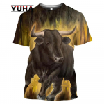 3D Hunting Animal Bull Print T-s&auml;rk Maagiline Harajuku Trend Street Hispaania h&auml;rjav&otilde;itlus L&uuml;hikeste varrukatega &uuml;lisuur meeste topp 6XL