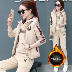 3-osaline komplekt Naiste &uuml;likond, dressid, talv kapuutsid+vest+p&uuml;ksid, dressid pluss samet, soojad spordi&uuml;likonnad, naiste riided 8110924 XXL60-67.5kg beež