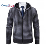 Cozy Up Casual pikkade varrukatega kootud moodne ruuduline jakk Paks kapuutsiga kampsun jakk Meeste kardigan trend M must