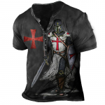 Vintage T-s&auml;rk Meestele 3D Print Knight Henley S&auml;rk V-kaelusega l&uuml;hikeste varrukatega Suured topid Tees&auml;rk Meeste R&otilde;ivad T&auml;navar&otilde;ivad 6XL