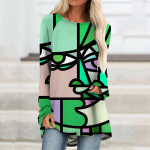 Suvine naiste T-s&auml;rk 3D prinditud abstraktse portreemustriga r&otilde;ivad T&auml;nava kampsun pikkade varrukatega vabaaja plusssuuruses 4XL