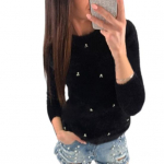 Kampsun džemprid pikkade varrukatega vastupidav s&uuml;gis paksendatud k&uuml;lma talve pl&uuml;&uuml;s kunstp&auml;rlitega dekoratsioon kampsun kampsun t&auml;navar&otilde;ivad 3XL valge