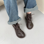 Johnature Retro ehtsast nahast naiste l&uuml;hikesed saapad Pehmest veisenahast n&ouml;&ouml;rkingad &Uuml;mmarguse ninaga &uuml;hev&auml;rvilised saapad 39