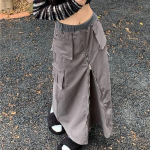 Cargo seelik pikk naiste vanaaegne Harajuku k&otilde;rge v&ouml;&ouml;kohaga tasku lapiline t&otilde;mblukk, poolitatud grunge sirge seelik Y2k t&auml;navar&otilde;ivad M hall v&auml;rv