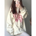 Harajuku Y2k naiste T-s&auml;rgid, kiri, graafiline, magus, suur vabaaja pikkade varrukatega trikoo, Korea mood t&auml;navar&otilde;ivad, naiste topid M aprikoosi