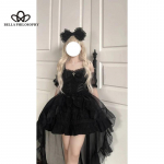 Suvine uus disain Sense Lolita lamineeritud tutu kleit rihmaga ruudukujuline krae pits vibu v&ouml;&ouml;kohaga magus suur seelikukleit XS must