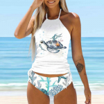Naiste p&auml;itsetega Butterfly Dandelion Print Bikini Tankini ujumistrikoo 5XL valge